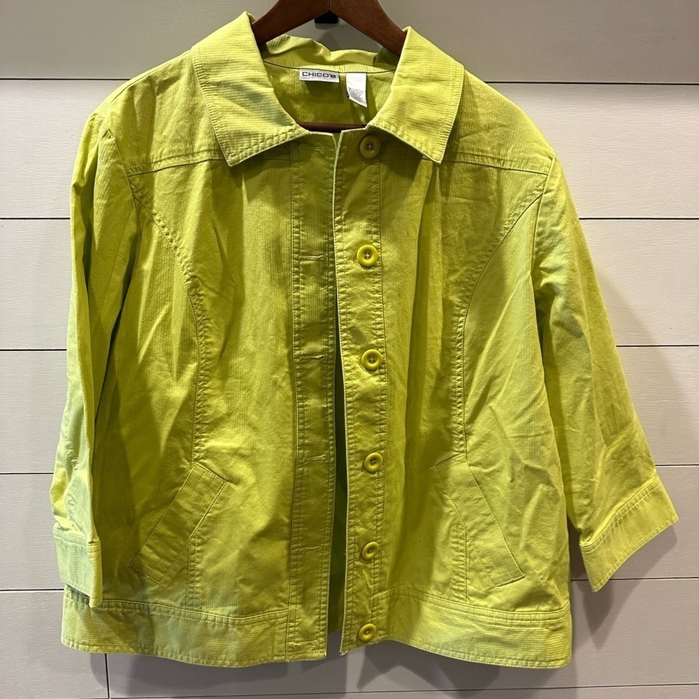 Chico's Women's Lime Green Jacket- size 3 (L)